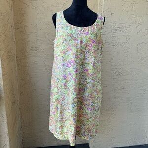 J. Jill Love Linen Shift Dress Sz M Round Neck  Sleeveless Pockets Above Knee